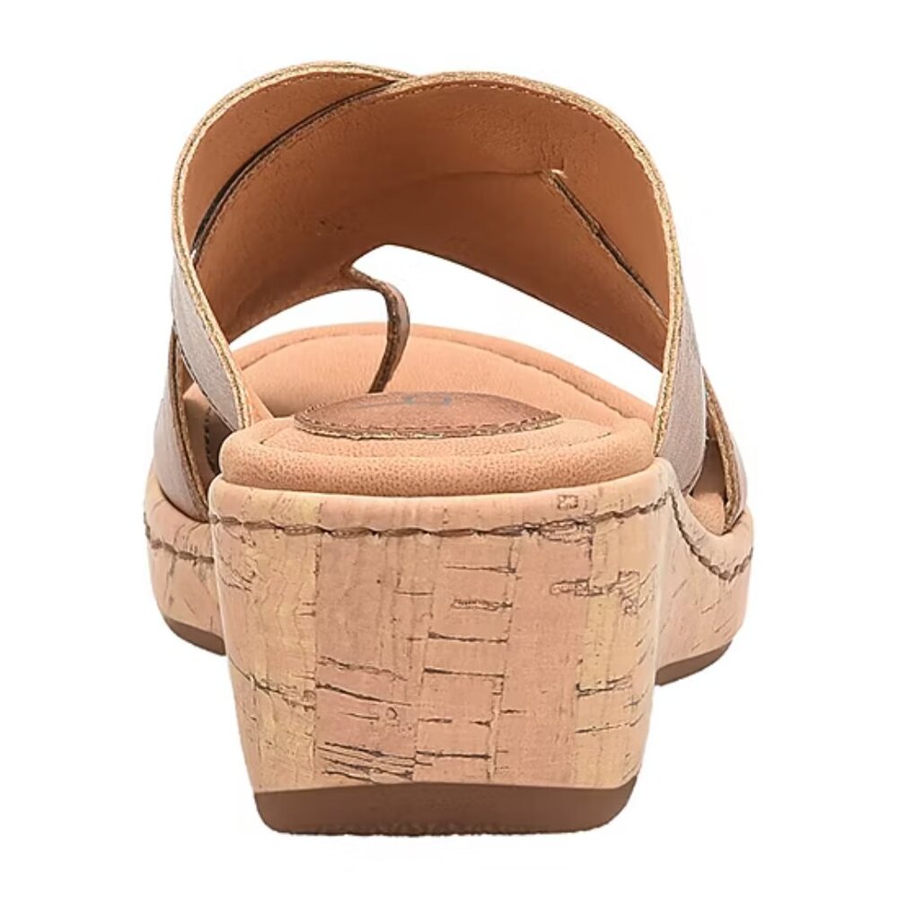 Sandals 11 M b.o.c by Born Tan Summer Slide Wedge Open Tie Shoe Comfort Shoe New - Picture 4 of 6